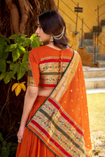 Thumbnail for Lorenvalley Fashion Orange Pure Chanderi (Naylon) Zari Weaving Work Lehenga Choli with Dupatta - Distacart