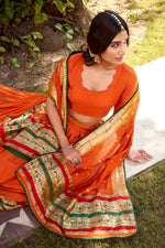 Thumbnail for Lorenvalley Fashion Orange Pure Chanderi (Naylon) Zari Weaving Work Lehenga Choli with Dupatta - Distacart