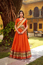 Thumbnail for Lorenvalley Fashion Orange Pure Chanderi (Naylon) Zari Weaving Work Lehenga Choli with Dupatta - Distacart