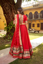 Thumbnail for Lorenvalley Fashion Red Pure Chanderi (Naylon) Zari Weaving Work Lehenga Choli with Dupatta - Distacart