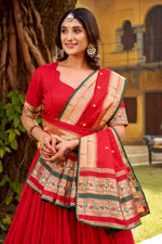 Thumbnail for Lorenvalley Fashion Red Pure Chanderi (Naylon) Zari Weaving Work Lehenga Choli with Dupatta - Distacart
