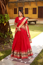 Thumbnail for Lorenvalley Fashion Red Pure Chanderi (Naylon) Zari Weaving Work Lehenga Choli with Dupatta - Distacart