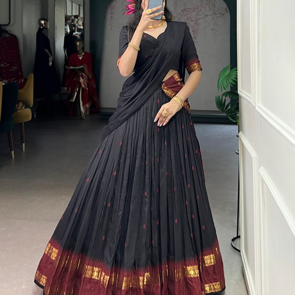 Lorenvalley Fashion Black Pure Chanderi Zari Weaving Work Lehenga Choli with Dupatta - Distacart