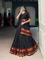Thumbnail for Lorenvalley Fashion Black Pure Chanderi Zari Weaving Work Lehenga Choli with Dupatta