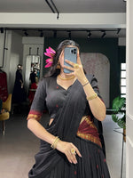 Thumbnail for Lorenvalley Fashion Black Pure Chanderi Zari Weaving Work Lehenga Choli with Dupatta