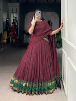 Thumbnail for Lorenvalley Fashion Maroon Pure Chanderi Zari Weaving Work Lehenga Choli with Dupatta