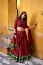 Thumbnail for Lorenvalley Fashion Maroon Pure Chanderi Zari Weaving Work Lehenga Choli with Dupatta - Distacart