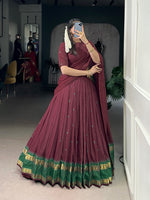 Thumbnail for Lorenvalley Fashion Maroon Pure Chanderi Zari Weaving Work Lehenga Choli with Dupatta