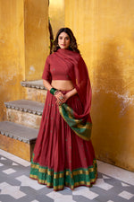 Thumbnail for Lorenvalley Fashion Maroon Pure Chanderi Zari Weaving Work Lehenga Choli with Dupatta - Distacart
