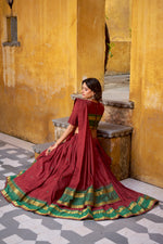 Thumbnail for Lorenvalley Fashion Maroon Pure Chanderi Zari Weaving Work Lehenga Choli with Dupatta - Distacart