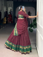 Thumbnail for Lorenvalley Fashion Maroon Pure Chanderi Zari Weaving Work Lehenga Choli with Dupatta