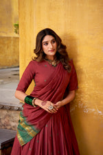 Thumbnail for Lorenvalley Fashion Maroon Pure Chanderi Zari Weaving Work Lehenga Choli with Dupatta - Distacart