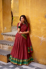 Thumbnail for Lorenvalley Fashion Maroon Pure Chanderi Zari Weaving Work Lehenga Choli with Dupatta - Distacart