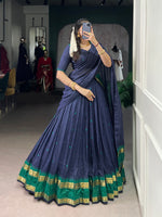 Thumbnail for Lorenvalley Fashion Navy Blue Pure Chanderi Zari Weaving Work Lehenga Choli with Dupatta