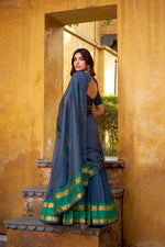 Thumbnail for Lorenvalley Fashion Navy Blue Pure Chanderi Zari Weaving Work Lehenga Choli with Dupatta - Distacart