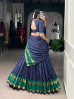 Thumbnail for Lorenvalley Fashion Navy Blue Pure Chanderi Zari Weaving Work Lehenga Choli with Dupatta
