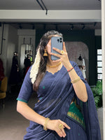 Thumbnail for Lorenvalley Fashion Navy Blue Pure Chanderi Zari Weaving Work Lehenga Choli with Dupatta