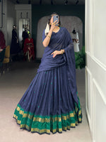Thumbnail for Lorenvalley Fashion Navy Blue Pure Chanderi Zari Weaving Work Lehenga Choli with Dupatta