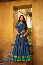 Thumbnail for Lorenvalley Fashion Navy Blue Pure Chanderi Zari Weaving Work Lehenga Choli with Dupatta - Distacart