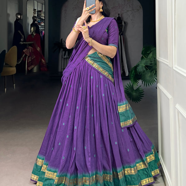 Lorenvalley Fashion Purple Pure Chanderi Zari Weaving Work Lehenga Choli with Dupatta - Distacart