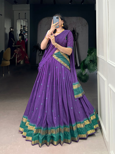 Lorenvalley Fashion Purple Pure Chanderi Zari Weaving Work Lehenga Choli with Dupatta