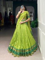 Thumbnail for Lorenvalley Fashion Parrot Green Pure Chanderi Zari Weaving Work Lehenga Choli with Dupatta