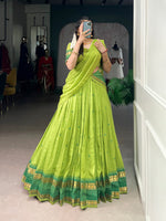 Thumbnail for Lorenvalley Fashion Parrot Green Pure Chanderi Zari Weaving Work Lehenga Choli with Dupatta