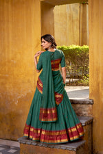 Thumbnail for Lorenvalley Fashion Teal Pure Chanderi Zari Weaving Work Lehenga Choli with Dupatta - Distacart