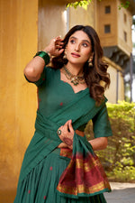 Thumbnail for Lorenvalley Fashion Teal Pure Chanderi Zari Weaving Work Lehenga Choli with Dupatta - Distacart