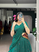 Thumbnail for Lorenvalley Fashion Teal Pure Chanderi Zari Weaving Work Lehenga Choli with Dupatta