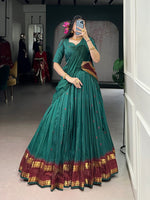 Thumbnail for Lorenvalley Fashion Teal Pure Chanderi Zari Weaving Work Lehenga Choli with Dupatta