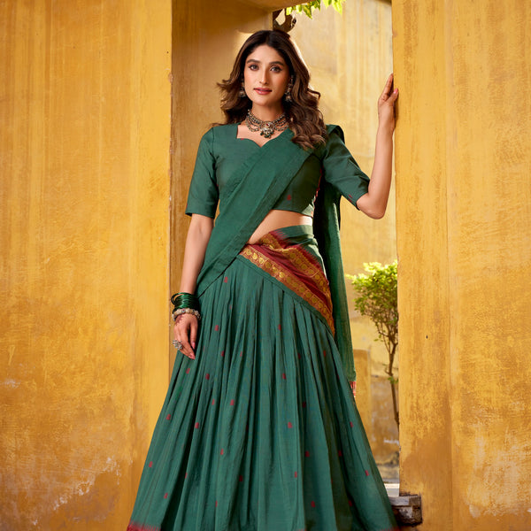 Lorenvalley Fashion Teal Pure Chanderi Zari Weaving Work Lehenga Choli with Dupatta - Distacart