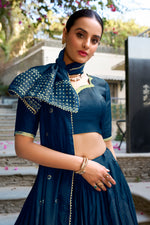 Thumbnail for Evanik Women Pure Chanderi Plain With Zari Weaving Work Border Stitched Lehenga With Unstitched Blouse Dupatta - Distacart