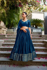 Thumbnail for Evanik Women Pure Chanderi Plain With Zari Weaving Work Border Stitched Lehenga With Unstitched Blouse Dupatta - Distacart