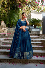 Thumbnail for Evanik Women Pure Chanderi Plain With Zari Weaving Work Border Stitched Lehenga With Unstitched Blouse Dupatta - Distacart