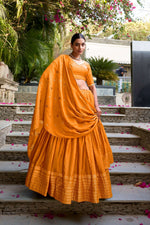 Thumbnail for Evanik Women Pure Chanderi Plain With Zari Weaving Work Border Stitched Lehenga With Unstitched Blouse Dupatta - Distacart