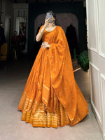 Thumbnail for Lorenvalley Fashion Orange Pure Chanderi Plain With Zari Weaving Work Border Lehenga Choli with Dupatta