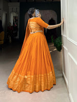 Thumbnail for Lorenvalley Fashion Orange Pure Chanderi Plain With Zari Weaving Work Border Lehenga Choli with Dupatta