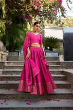 Thumbnail for Evanik Women Pure Chanderi Plain With Zari Weaving Work Border Stitched Lehenga With Unstitched Blouse Dupatta - Distacart