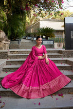 Thumbnail for Evanik Women Pure Chanderi Plain With Zari Weaving Work Border Stitched Lehenga With Unstitched Blouse Dupatta - Distacart