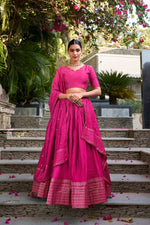 Thumbnail for Evanik Women Pure Chanderi Plain With Zari Weaving Work Border Stitched Lehenga With Unstitched Blouse Dupatta - Distacart