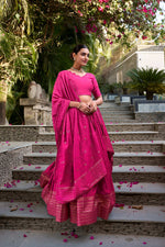 Thumbnail for Evanik Women Pure Chanderi Plain With Zari Weaving Work Border Stitched Lehenga With Unstitched Blouse Dupatta - Distacart