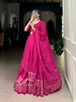Thumbnail for Lorenvalley Fashion Pink Pure Chanderi Plain With Zari Weaving Work Border Lehenga Choli with Dupatta