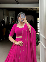 Thumbnail for Lorenvalley Fashion Pink Pure Chanderi Plain With Zari Weaving Work Border Lehenga Choli with Dupatta