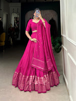 Thumbnail for Lorenvalley Fashion Pink Pure Chanderi Plain With Zari Weaving Work Border Lehenga Choli with Dupatta