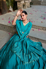 Thumbnail for Evanik Women Pure Chanderi Plain With Zari Weaving Work Border Stitched Lehenga With Unstitched Blouse Dupatta - Distacart