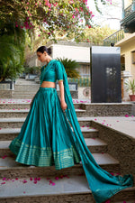 Thumbnail for Evanik Women Pure Chanderi Plain With Zari Weaving Work Border Stitched Lehenga With Unstitched Blouse Dupatta - Distacart