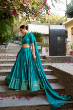 Thumbnail for Lorenvalley Fashion Skyblue Pure Chanderi Plain With Zari Weaving Work Border Lehenga Choli with Dupatta - Distacart
