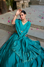Thumbnail for Lorenvalley Fashion Skyblue Pure Chanderi Plain With Zari Weaving Work Border Lehenga Choli with Dupatta - Distacart