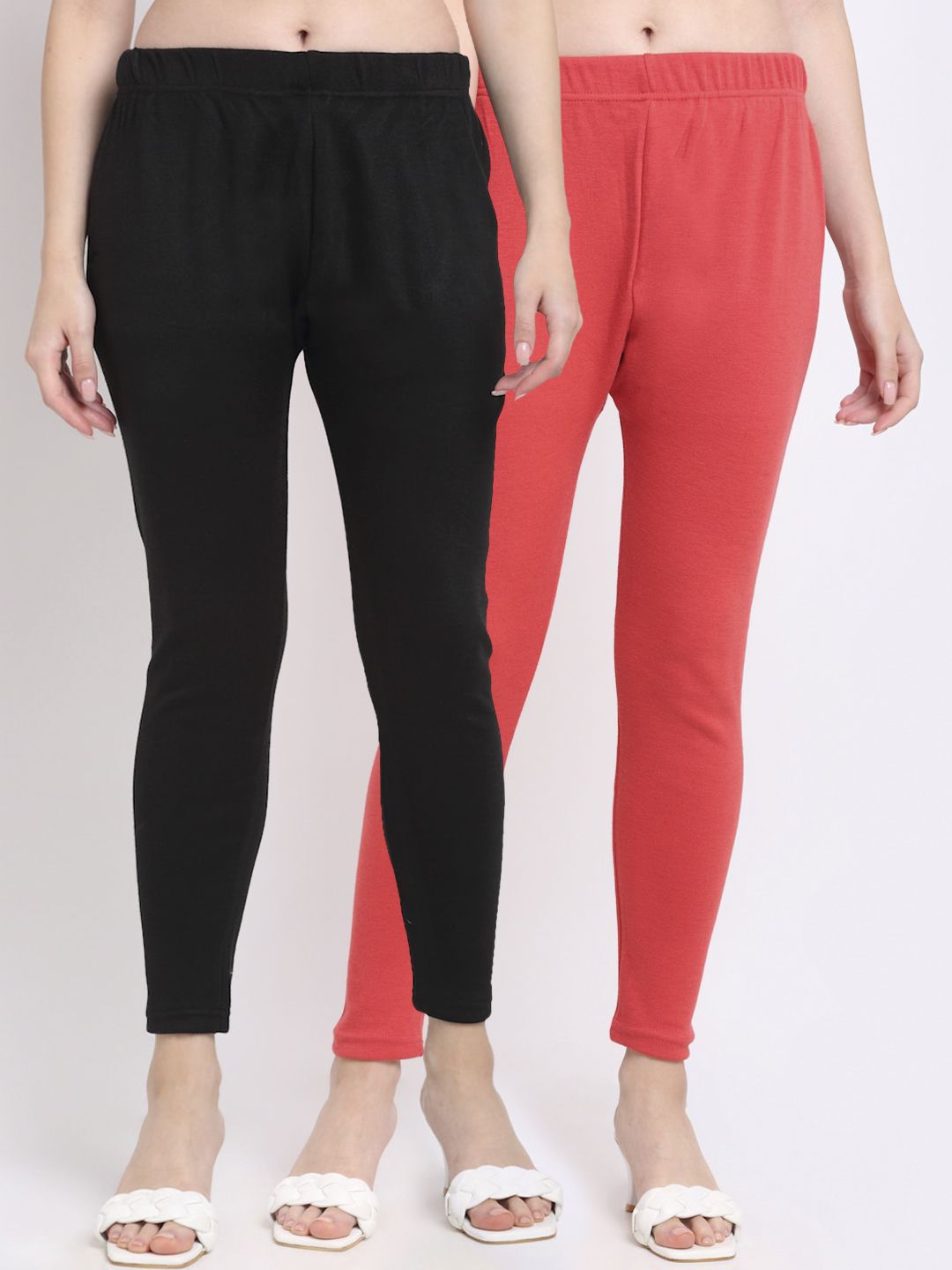 TAG 7 Women Pack Of 2 Peach & Black Solid Ankle-Length Leggings - Distacart